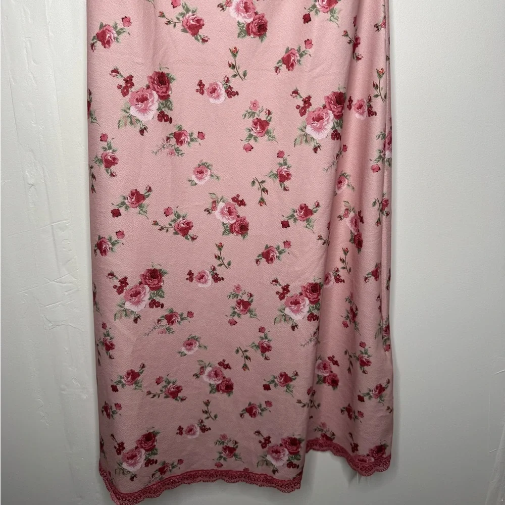 CIDER pink floral square neck knit midi dress lace trim y2k whimsical cottage